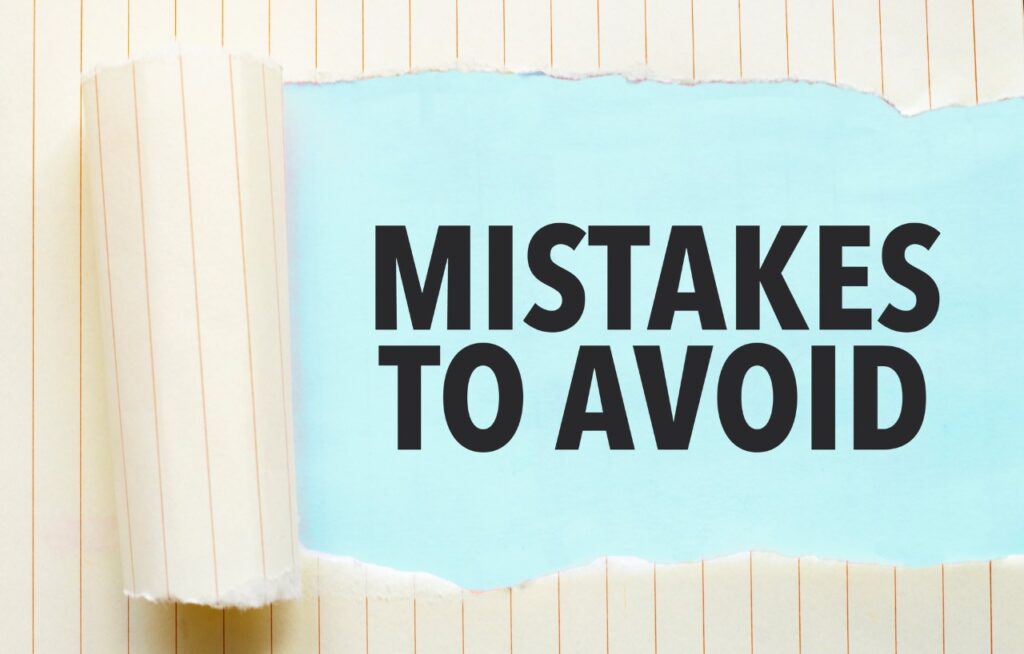torn paper with text Mistakes To Avoid and blue background