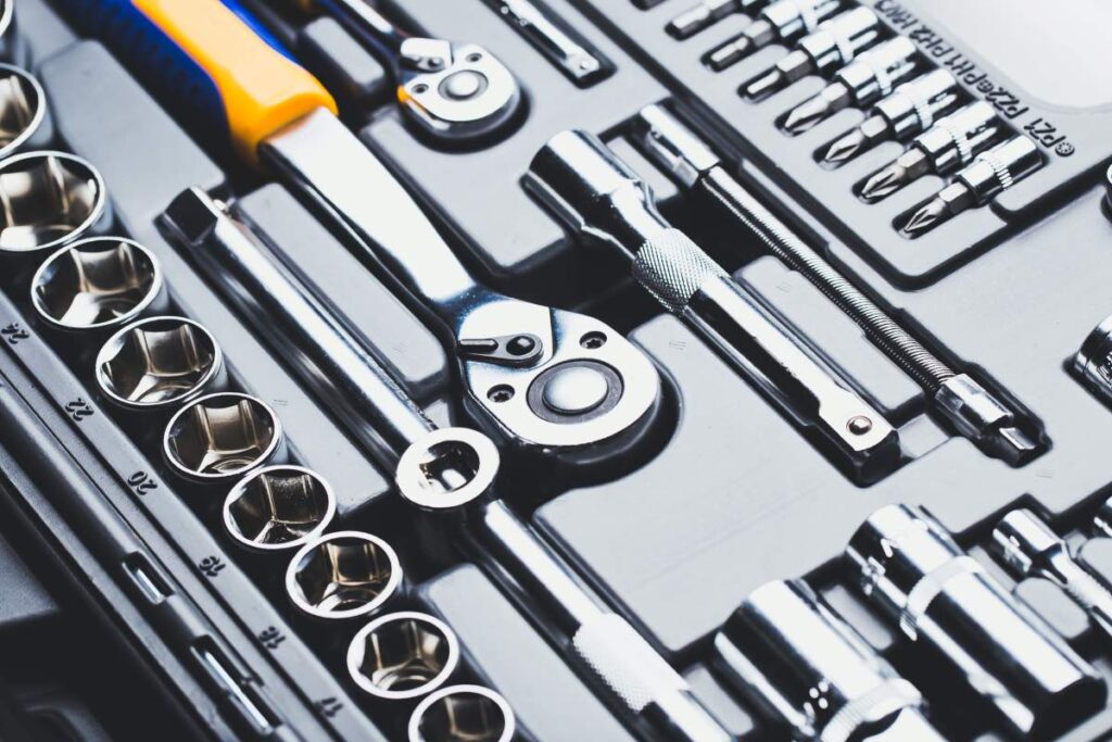 Tool set arranged neatly in a toolbox