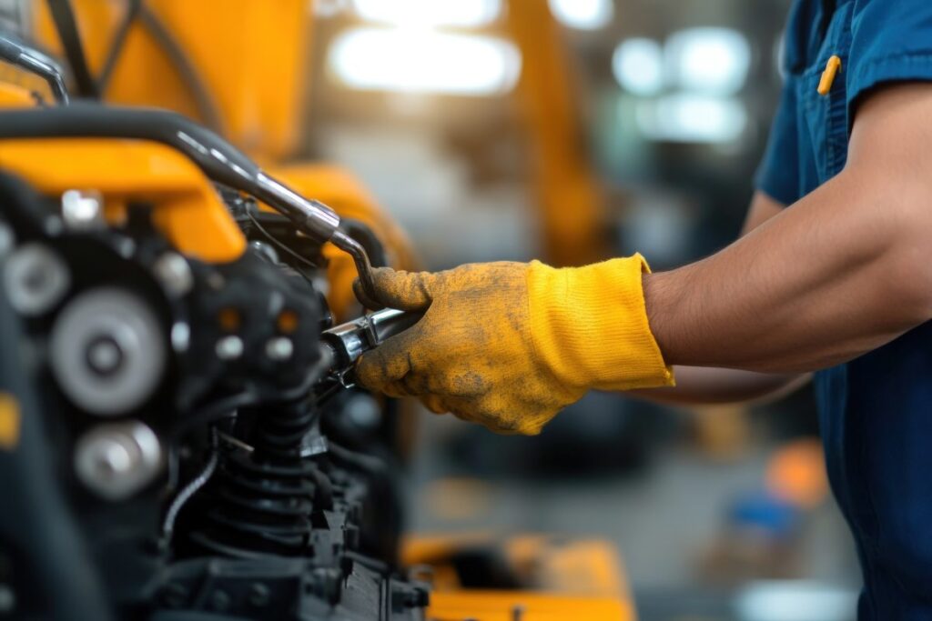 Mechanic repairing a heavyduty engine