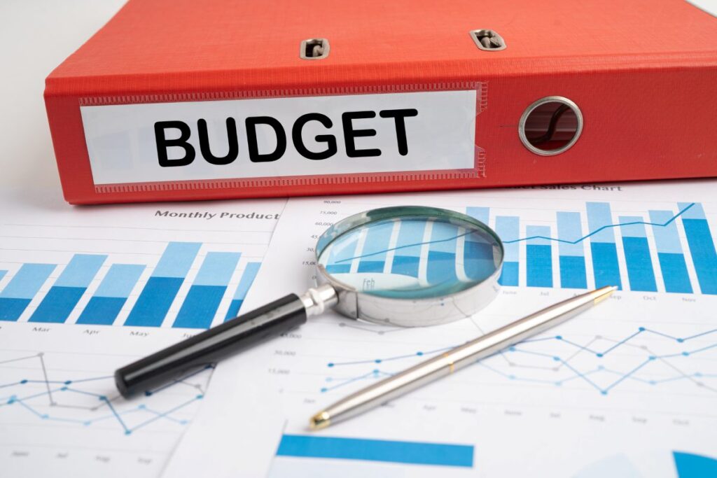 binder with a label that says budget