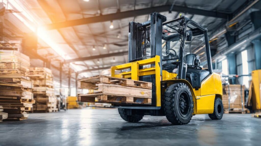 Forklift Truck in Warehouse Stacking Pallets for Efficient Material Handling and Logistics Operations