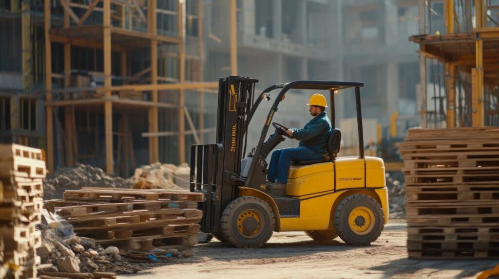 Construction Worker Operating a Forklift at a Construction